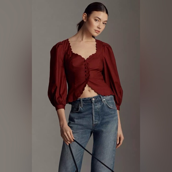 Reformation Tops - Reformation Size 8 Elianna Puff Shoulder Top in Chianti Button Front Enclosure